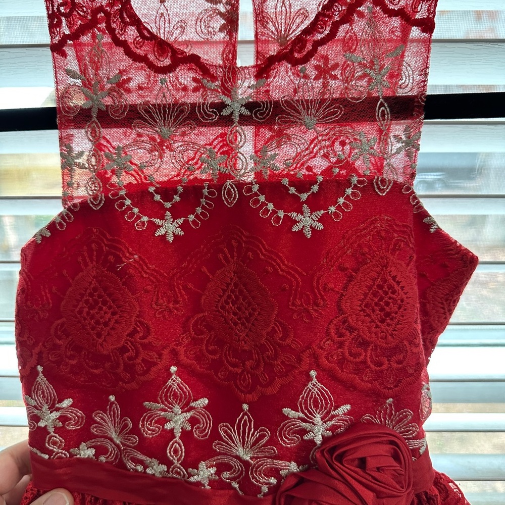 Bonnie Jean Red Dress with Silver Embroidery